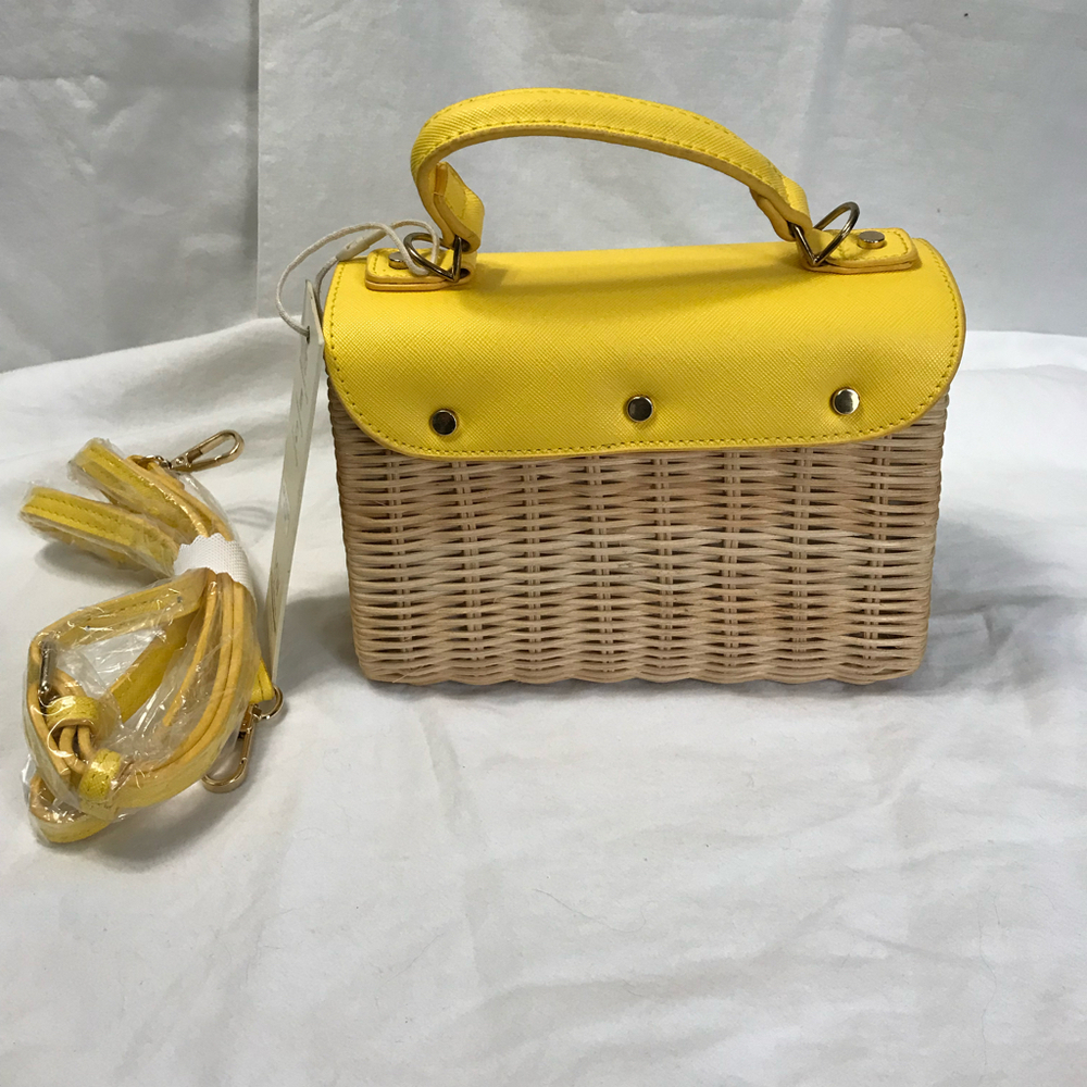 Madison West Madeline Crossbody Straw & Vegan Leather Satchel Crossbody NWT - Picture 2 of 7